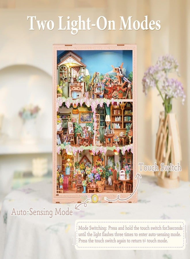 Tonecheer DIY Miniature House Kit, Book Nook Dollhouse Story Frame Kit Wooden 3D Puzzle, Wall Mountable Decor Diorama Model with Dust Cover and LED for Ideal Gift - Blossom Time - Image 5
